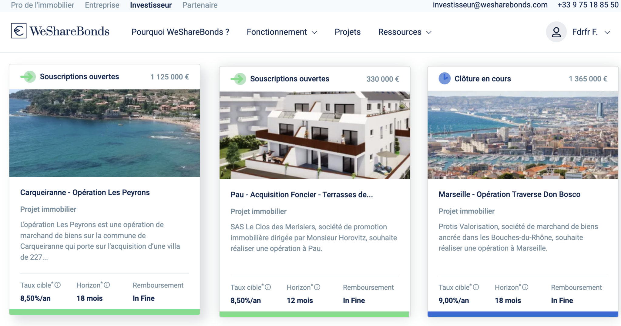 Capture d'écran du site Wesharebonds