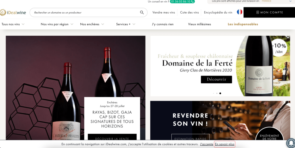 Capture d'écran du site IdealWine