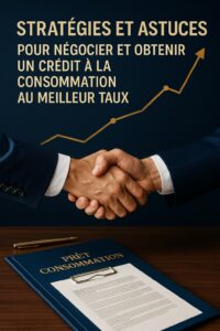 Une image représentant une poignée de main entre un conseiller et un emprunteur, un graphique de taux d'intérêt en arrière-plan, et des documents de prêt posés sur une table de bureau moderne. EMPRUNTR MALIN TAUX INTERET